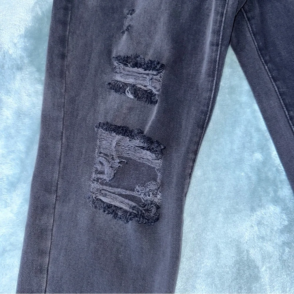 PacSun High Rise Straight Button Fly Black Distressed Raw Hem Jeans Size‎ 27
